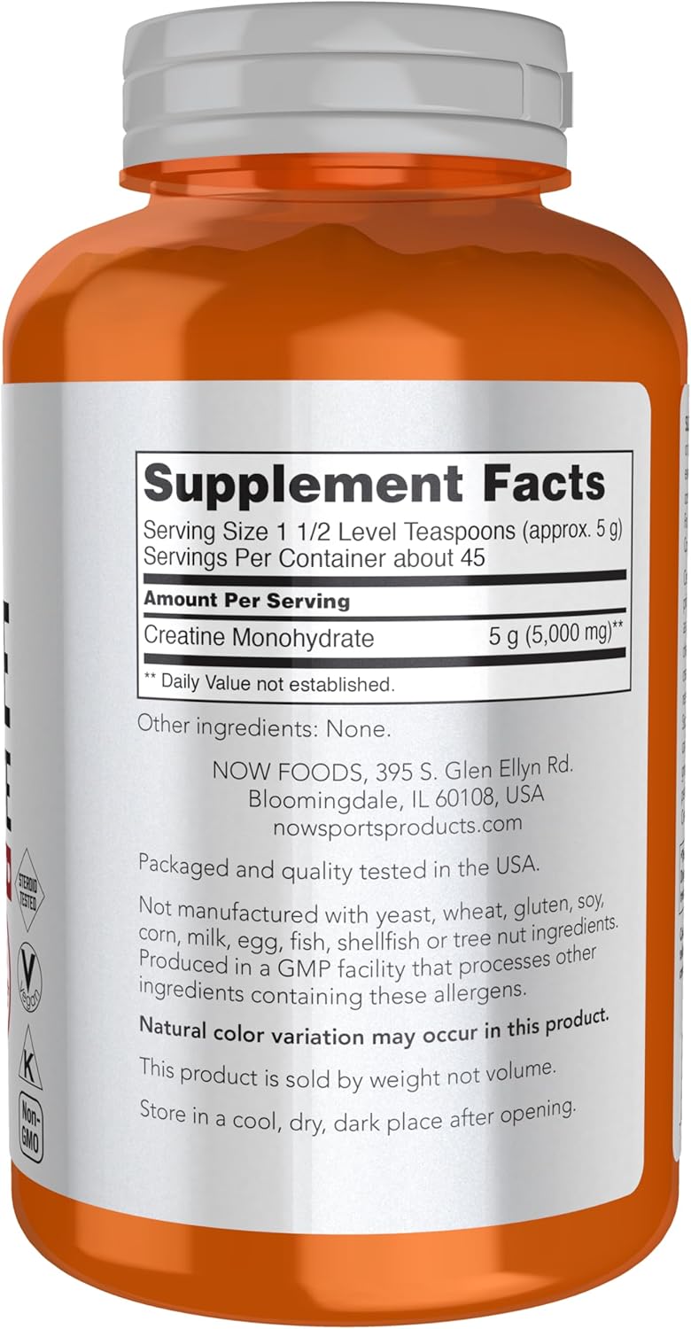 NOW Foods Creatine Monohydrate Powder for Mass Building and Energy Production - 8 Ounce