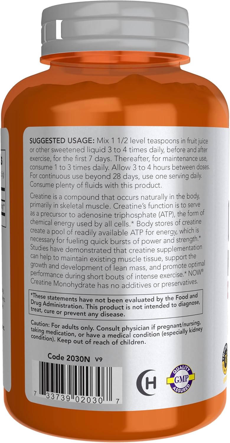 NOW Foods Creatine Monohydrate Powder for Mass Building and Energy Production - 8 Ounce