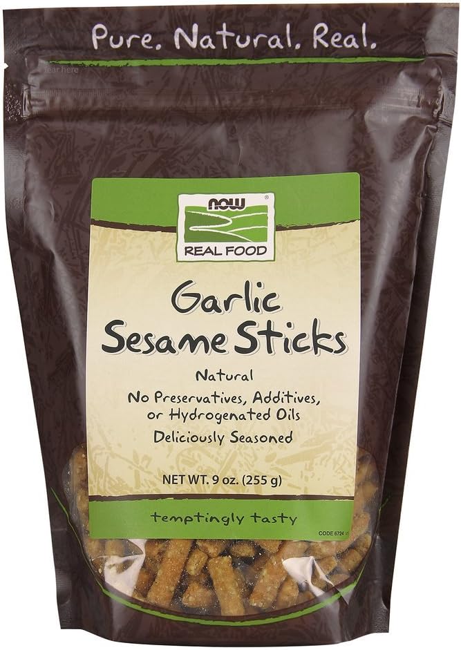 NOW Foods Crunchy Garlic Sesame Sticks, 9 oz - Healthy Snack Option for On-the-Go