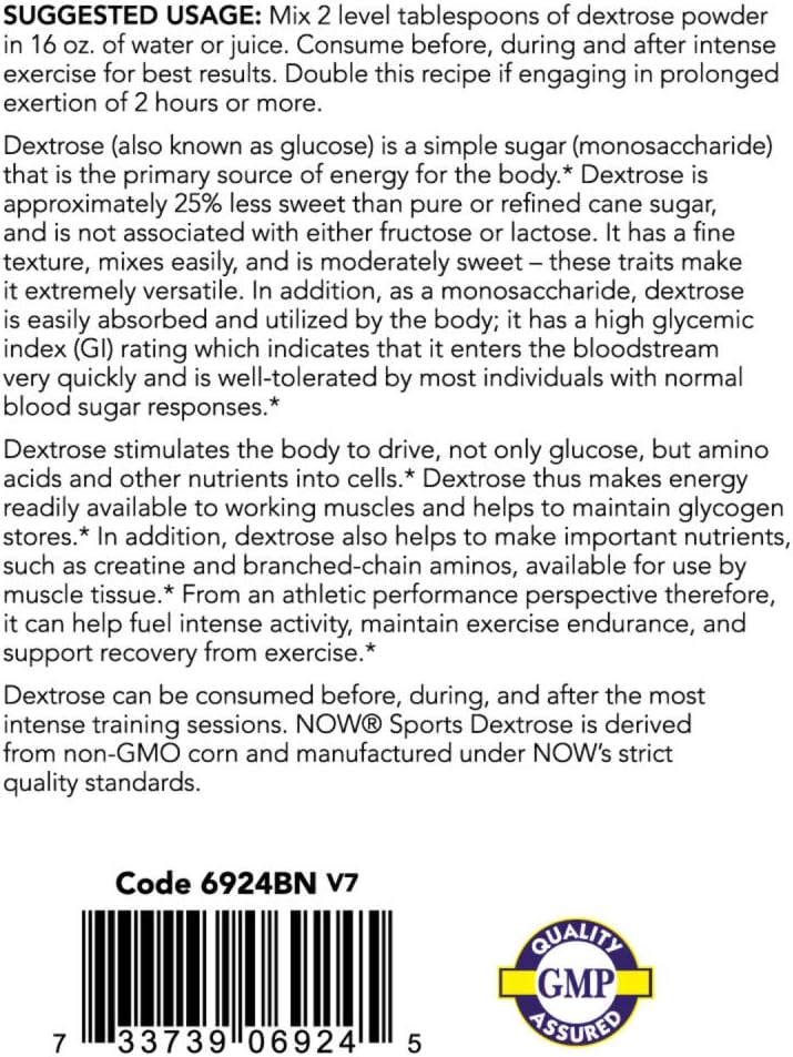 NOW Foods Dextrose Powder for Energy Production in Sports Nutrition, 10lb