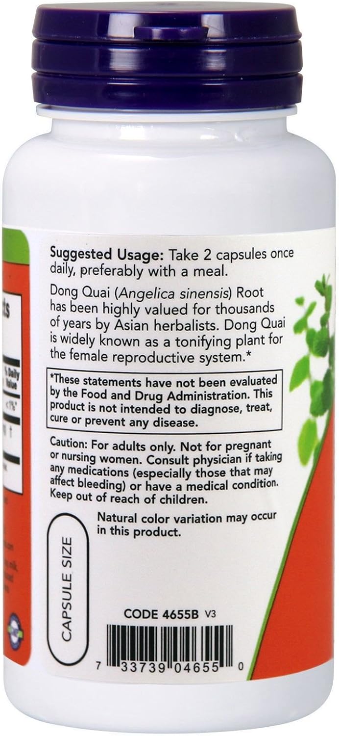 NOW Foods Dong Quai Capsules - 520mg, 100 Count (Pack of 3) - Natural Menstrual Support Supplement