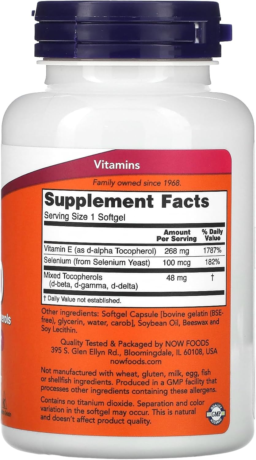 Now Foods E-400 D-Alpha Tocopherols Softgels, 268mg (400 IU), 100 Count