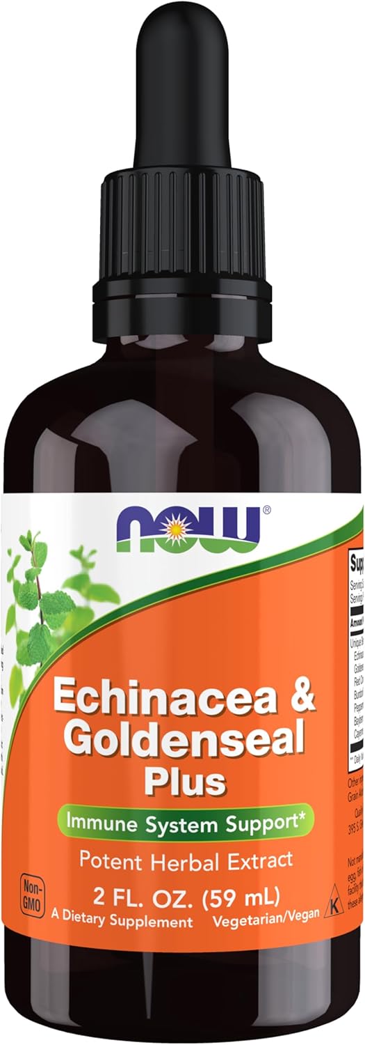 NOW Foods Echinacea & Goldenseal Plus Supplement with Dropper for Immune System Support - 2-Ounce Bottle