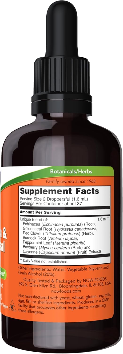 NOW Foods Echinacea & Goldenseal Plus Supplement with Dropper for Immune System Support - 2-Ounce Bottle