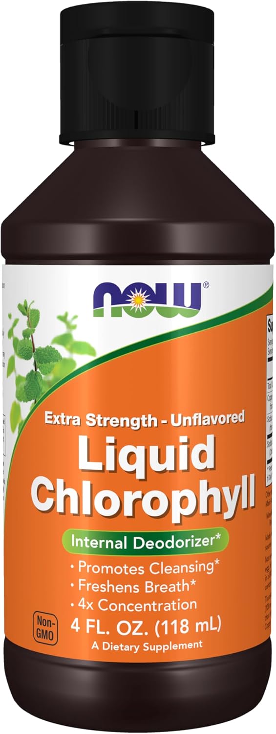 NOW Foods Extra Strength Liquid Chlorophyll - Unflavored Internal Deodorizer and Cleansing Supplement - 4x Concentration - 4 fl oz