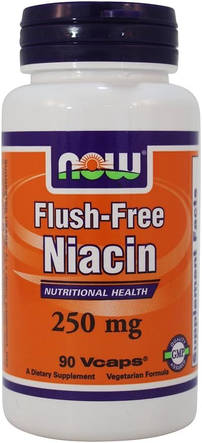 NOW Foods Flush-Free Niacin 250mg Capsules - Pack of 180 - Twin Pack