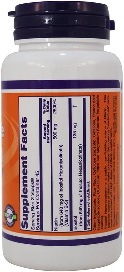 NOW Foods Flush-Free Niacin 250mg Capsules - Pack of 180 - Twin Pack
