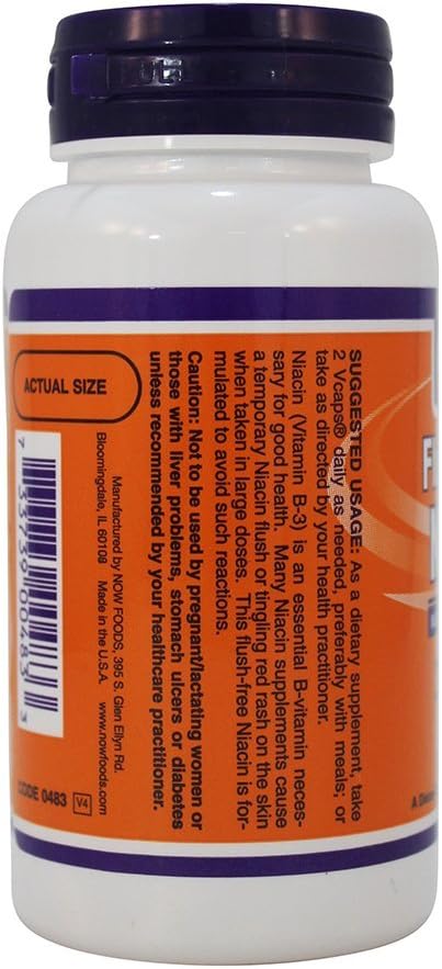 NOW Foods Flush-Free Niacin 250mg Capsules - Pack of 180 - Twin Pack