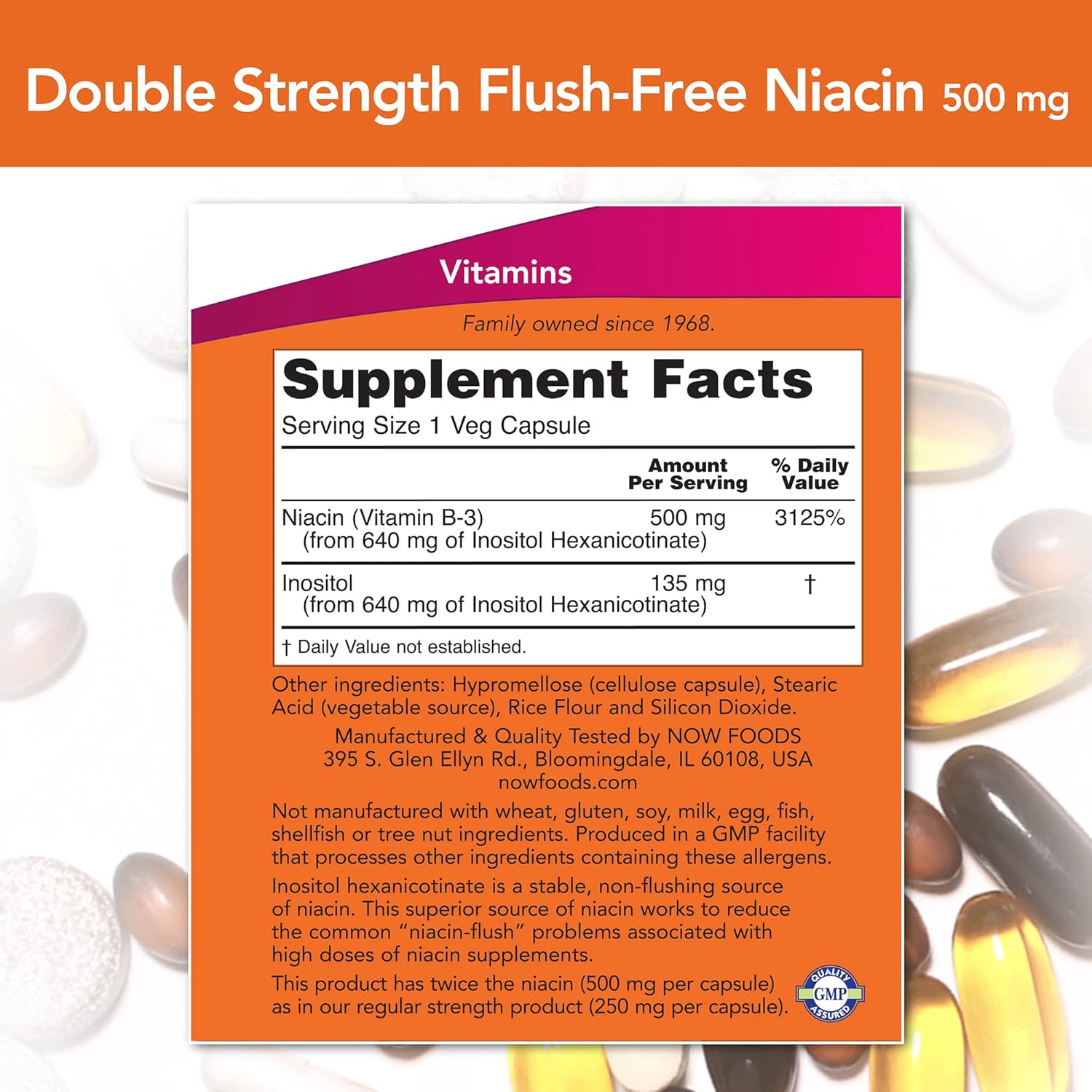 Now Foods Flush-Free Niacin Double Strength 640mg, 90 Vcaps - Pack of 2 - High Potency Niacin Supplement