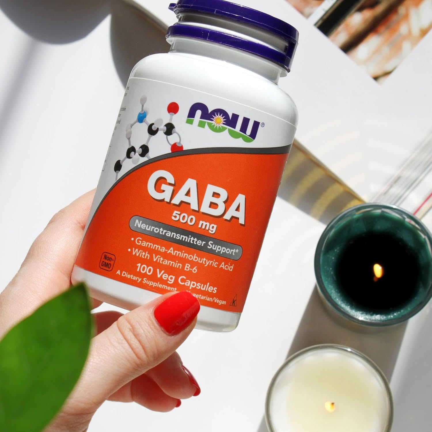 NOW Foods GABA 500mg with B-6, Natural Neurotransmitter Supplement - 100 Veg Capsules
