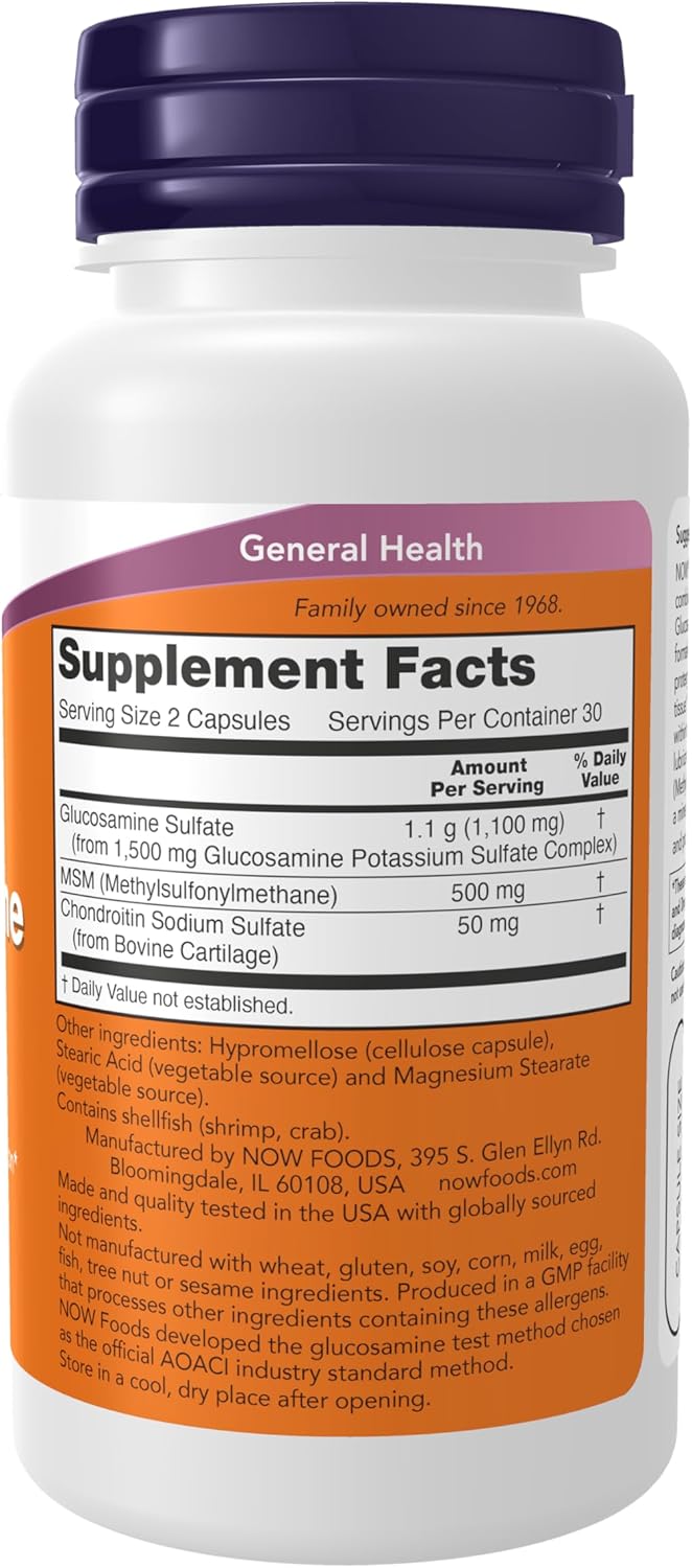 NOW Foods Glucosamine & MSM with Chondroitin Sulfate for Joint Health - 60 Veg Capsules
