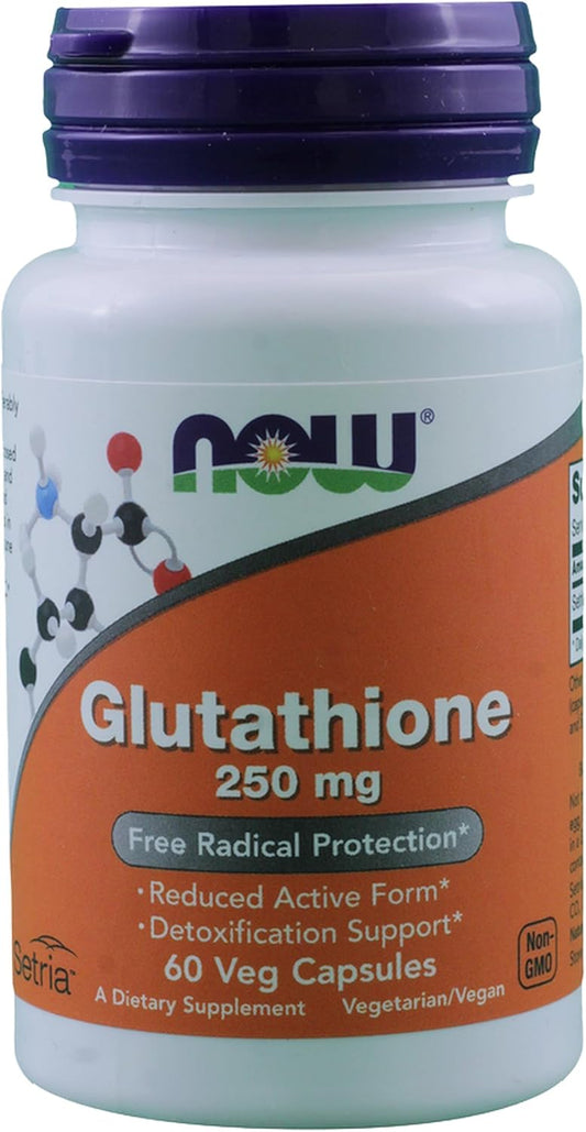 NOW Foods Glutathione 250mg 60 Capsules - Pack of 2 for Immune Support and Antioxidant Defense