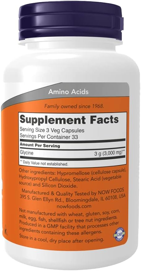 NOW Foods Glycine Supplement 1000 mg - 100 Vegetarian Capsules