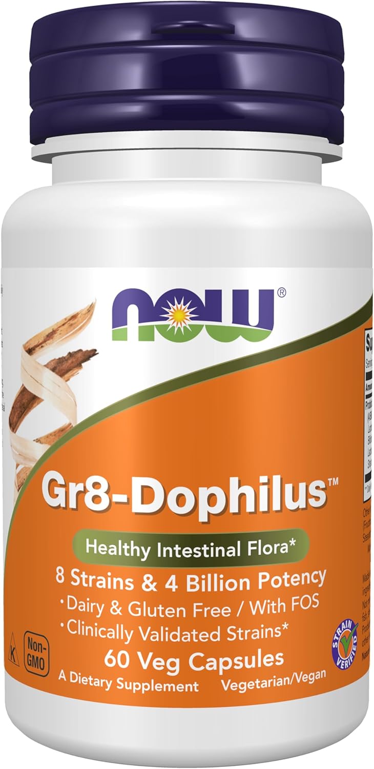 NOW Foods Gr8-Dophilus™ Probiotic Supplement - 8 Strains, 4 Billion CFU, 60 Veg Capsules