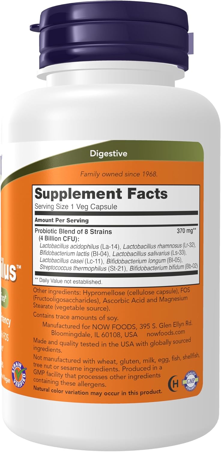 NOW Foods Gr8-Dophilus™ Probiotic Supplement - 8 Strains, 4 Billion Potency, 120 Veg Capsules