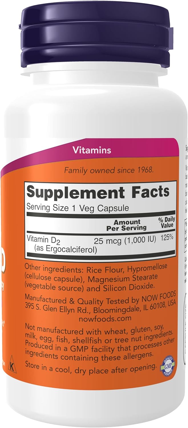 NOW Foods High Potency Vitamin D-2 1000 IU - 120 Vegcaps, Pack of 3