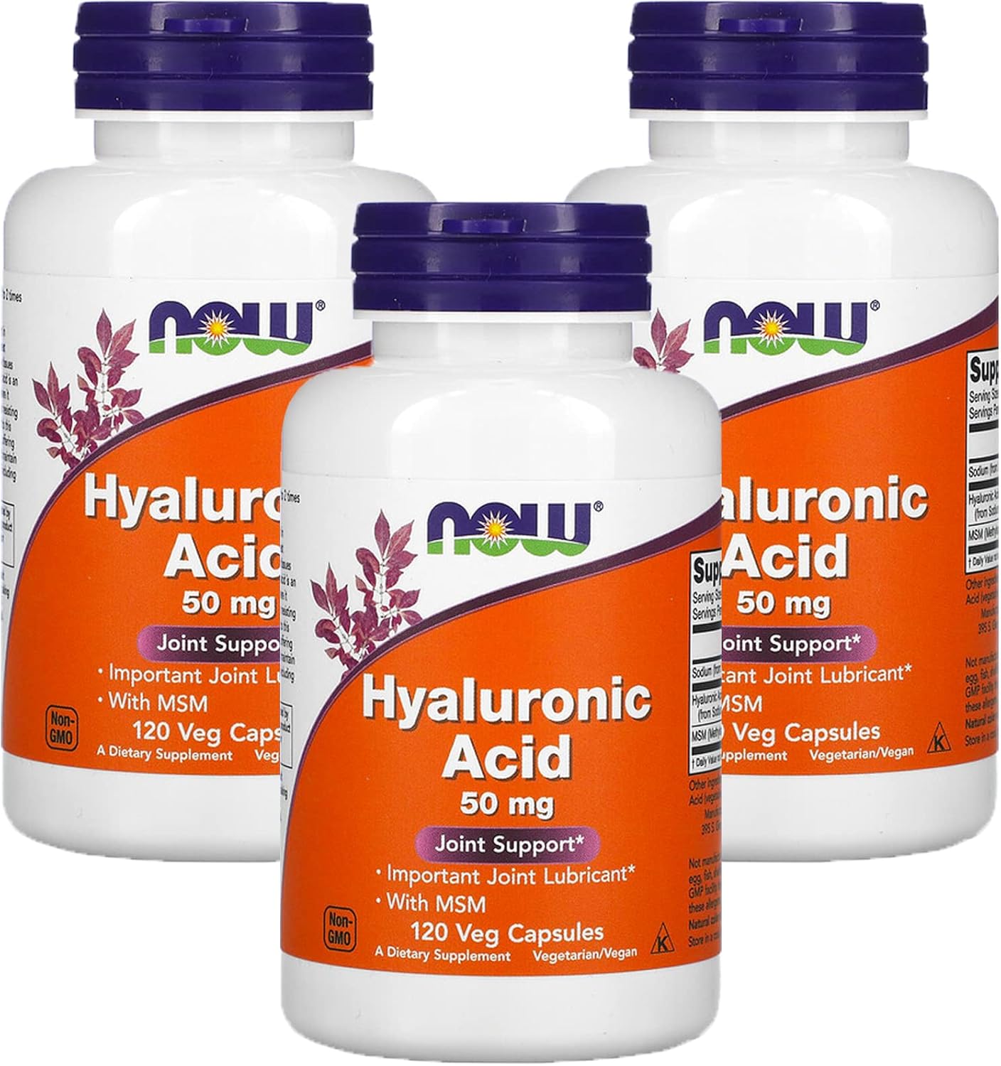 Now Foods Hyaluronic Acid 50mg - 3 Pack of 120 Veg Capsules