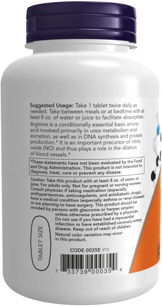 NOW Foods L-Arginine 1000 mg Tablets - Pack of 240