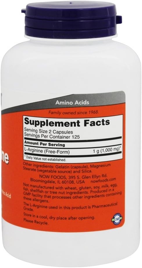 NOW Foods L-Arginine 500 MG Amino Acid Supplement - 250 Tablets