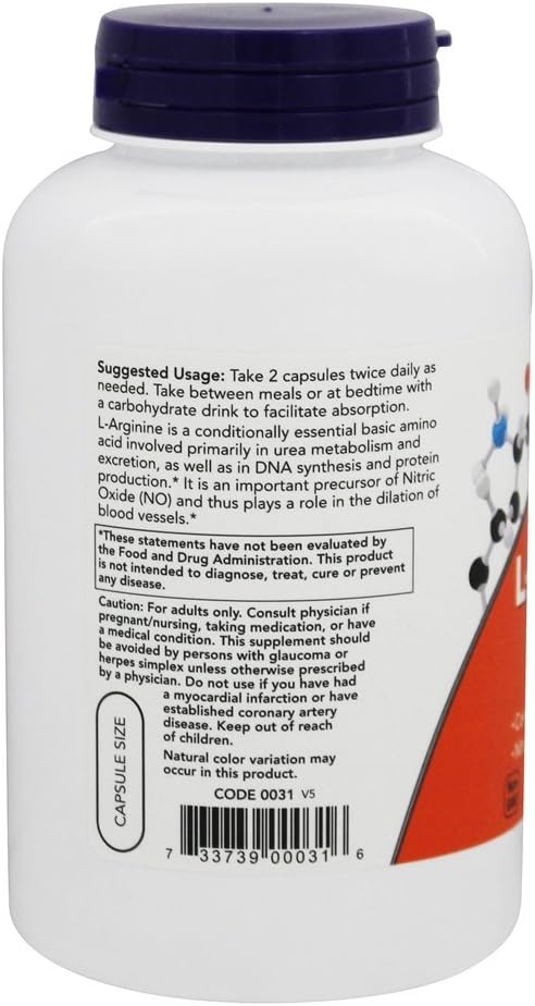 NOW Foods L-Arginine 500 MG Amino Acid Supplement - 250 Tablets
