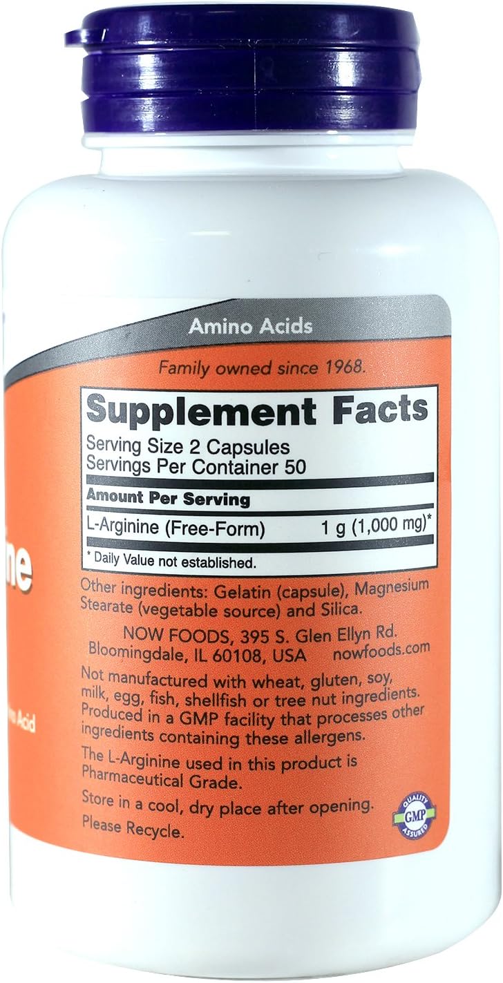 Now Foods L-Arginine Dietary Supplement, 500mg, 200 Capsules, Twin Pack