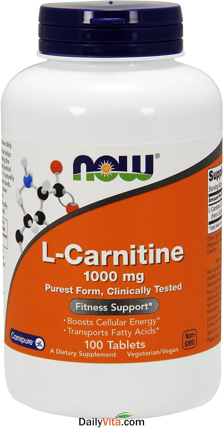 Now Foods L-Carnitine Supplement 1000mg for Fitness Support - 100 Tablets