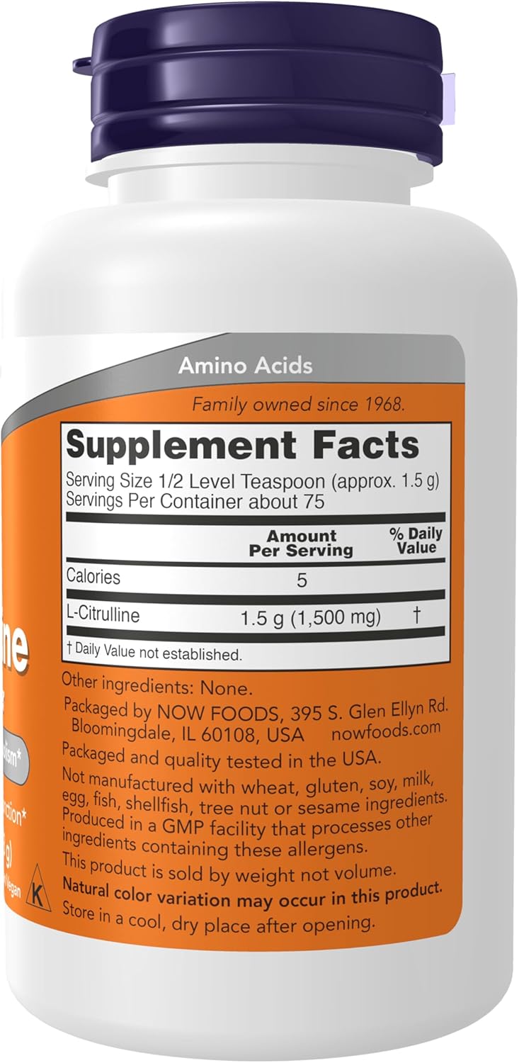 NOW Foods L-Citrulline Pure Powder - Supports Protein Metabolism - 4oz - Dietary Supplement