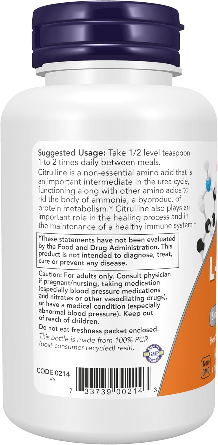 NOW Foods L-Citrulline Pure Powder - Supports Protein Metabolism - 4oz - Dietary Supplement