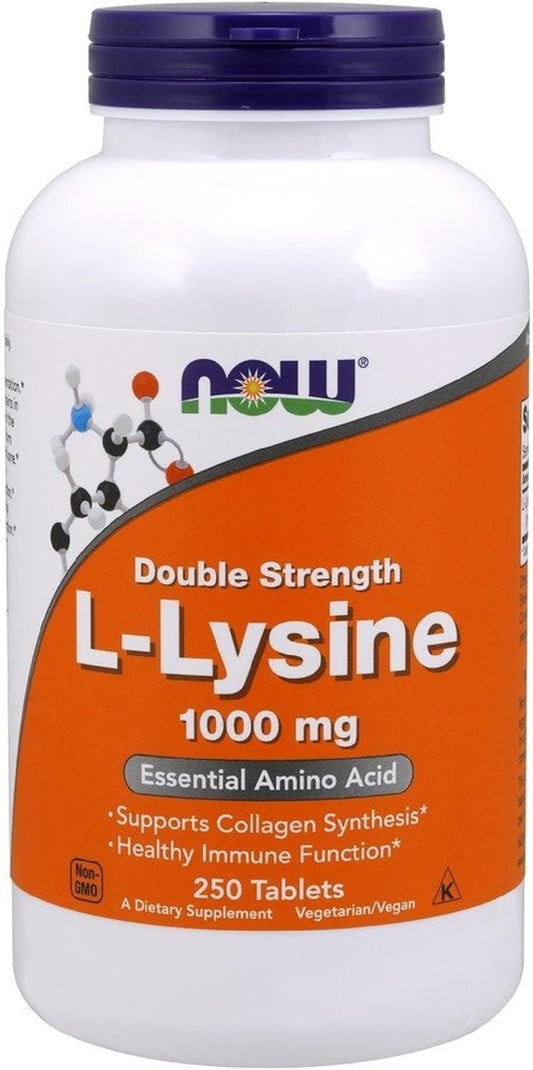 NOW Foods L-Lysine 1000 mg Double Strength Tablets - 250 Count Bottle