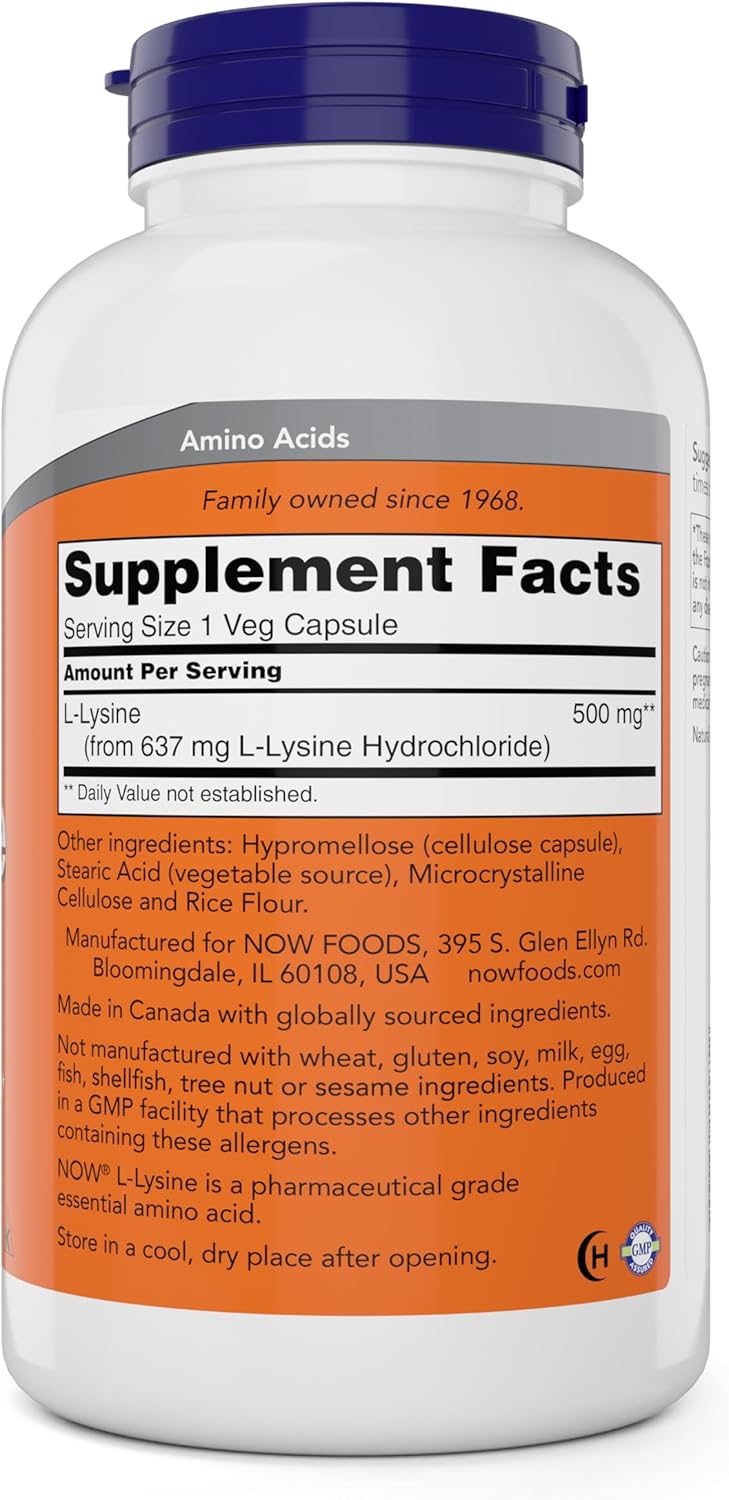 NOW Foods L-Lysine 500 mg - 360 Capsules x 2 - Immune Support Supplement - BoostGo Australia