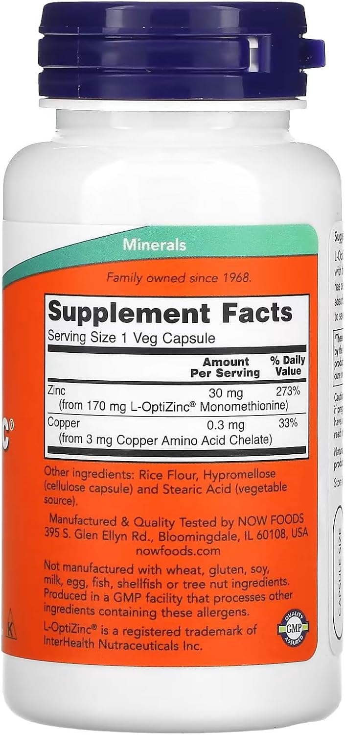 Now Foods: L-Optizinc Immune Support Capsules - 30mg, 100 Count (Pack of 2)