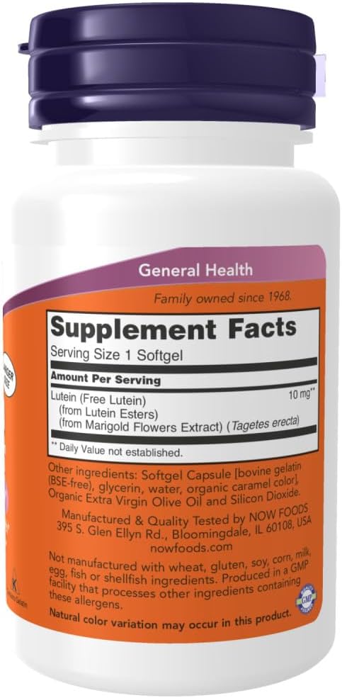 NOW Foods Lutein 10 mg Softgels with Free Lutein Esters - 120 Count