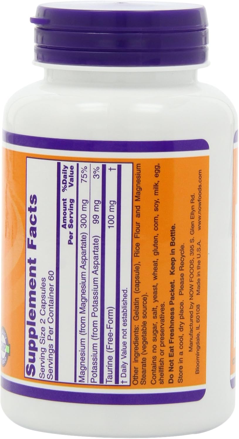 NOW Foods Magnesium and Potassium Aspartate Capsules with Taurine - 240 Capsules