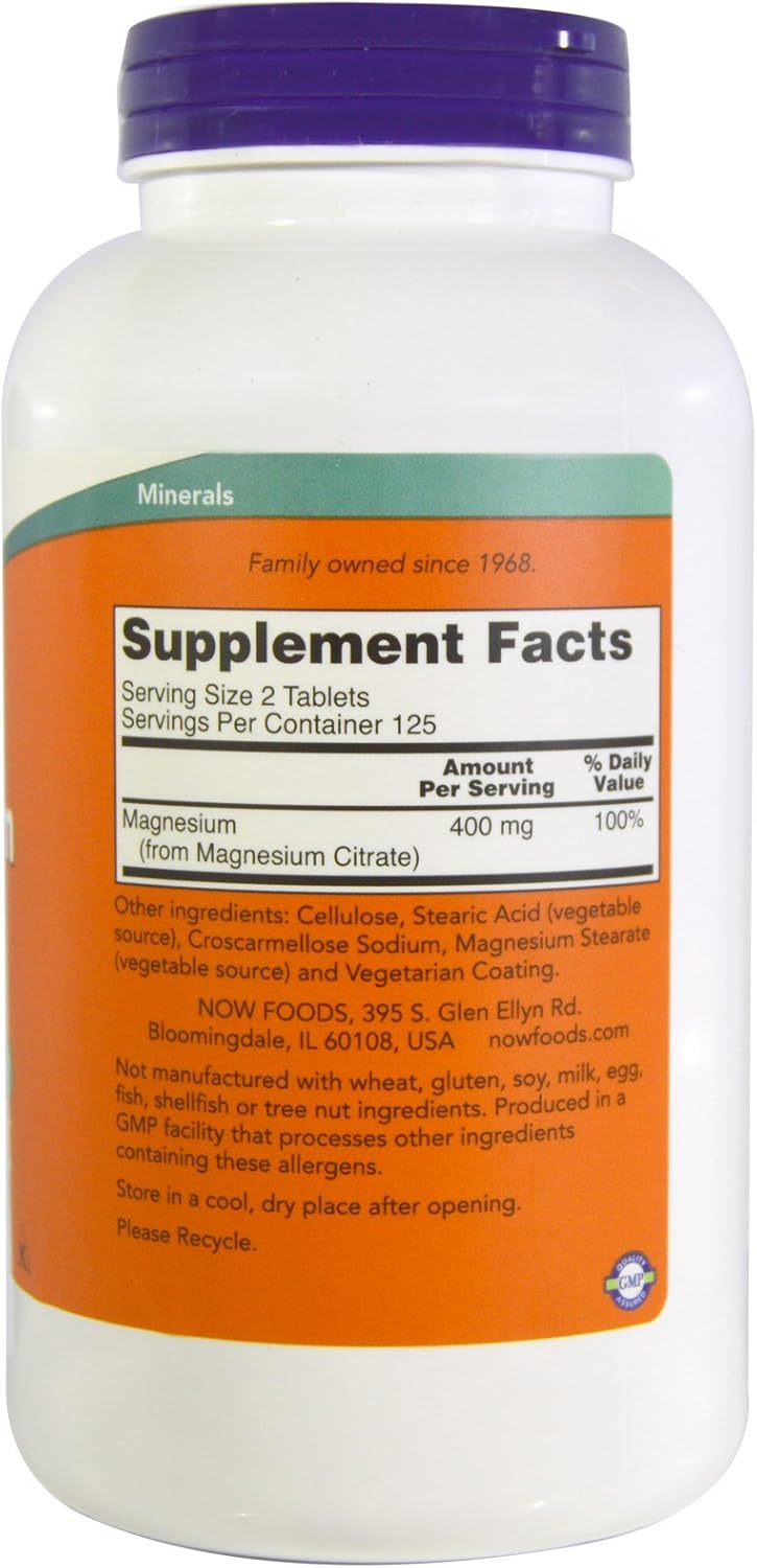 Now Foods Magnesium Citrate 200mg, 250 Tablets - Value Pack of 500 Tablets