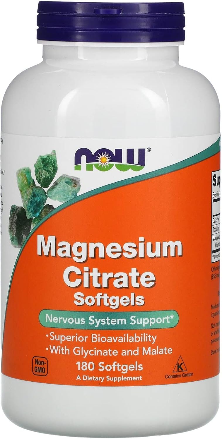 NOW Foods Magnesium Citrate Softgels - 180 Count, High Absorption Formula