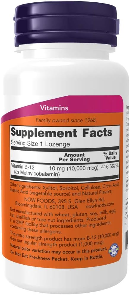 NOW Foods Methyl B-12 10000 mcg Lozenges - Pack of 120 - High Potency Vitamin B12 Supplement for Energy Boost - BoostGo Australia