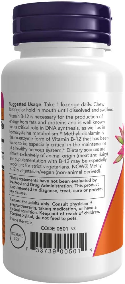 NOW Foods Methyl B-12 10000 mcg Lozenges - Pack of 120 - High Potency Vitamin B12 Supplement for Energy Boost - BoostGo Australia