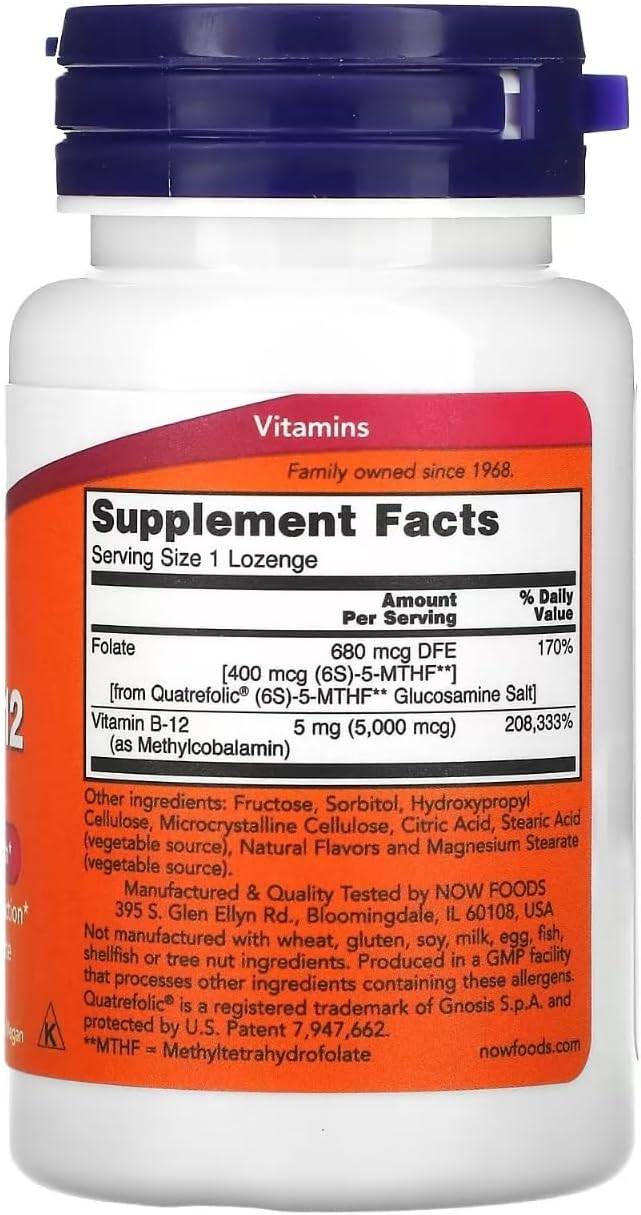 NOW Foods Methyl B-12 5000 mcg - 60 Lozenges Supplement for Energy Support - BoostGo Australia
