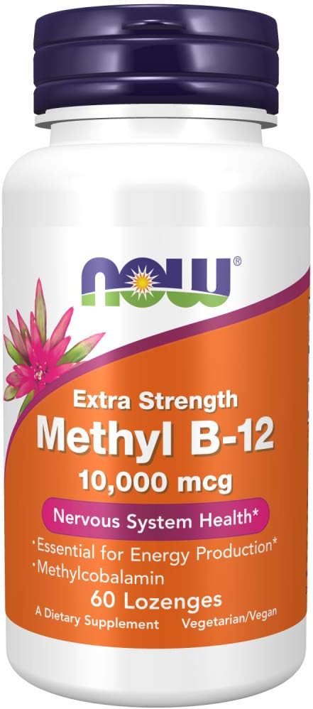 NOW Foods Methyl B-12 (Methylcobalamin) 10,000 mcg Lozenges for Nervous System Health - 60 Count