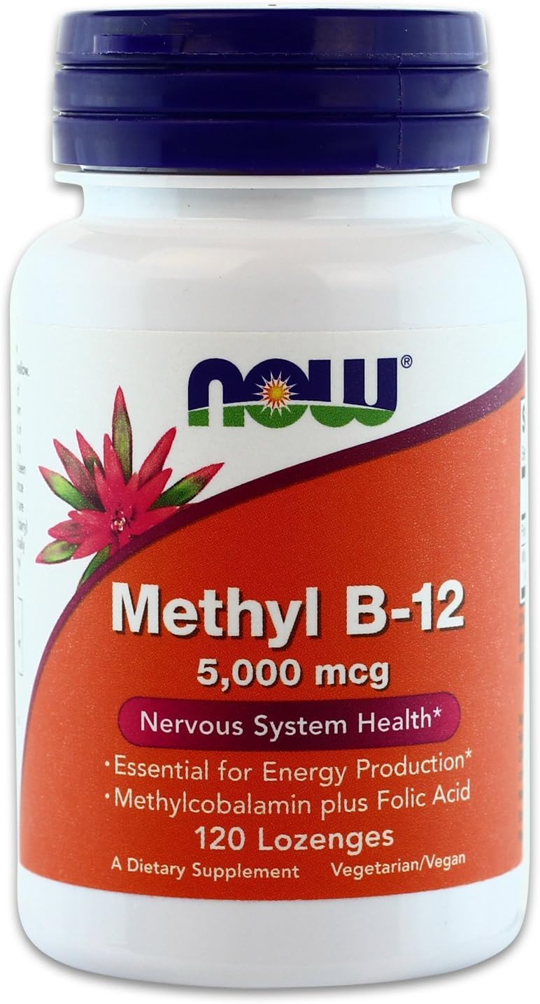 NOW Foods Methyl B12 Lozenges with Folic Acid - High Potency 5,000 MCG - 120 Count
