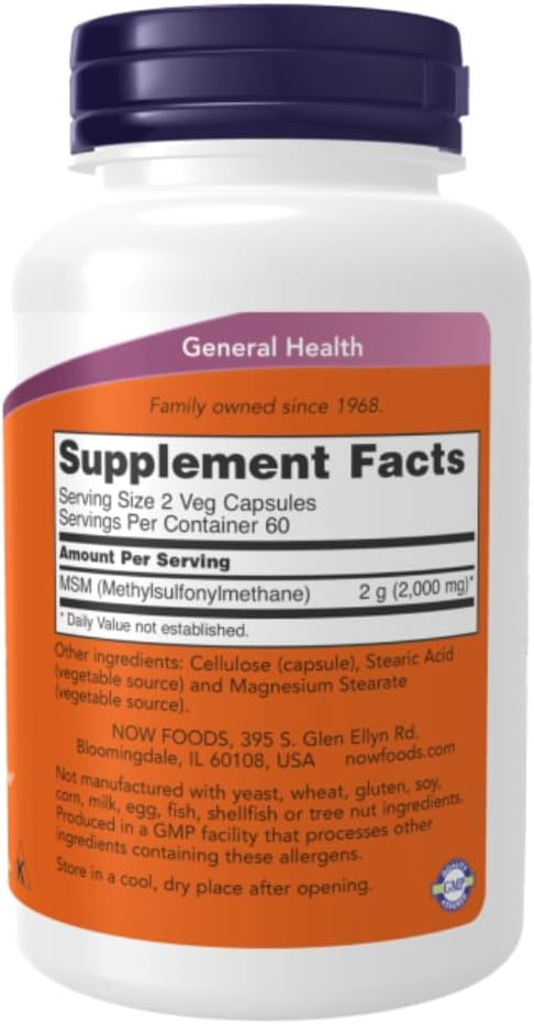 Now Foods MSM 1000mg Capsules - 120 Count Bottle