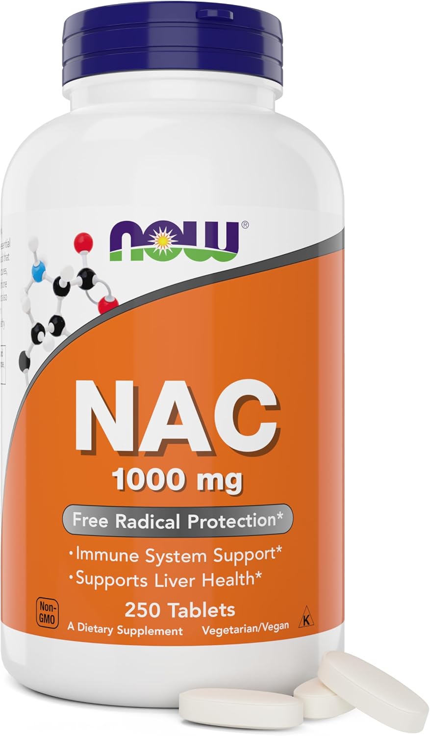 NOW Foods NAC 1000mg Tablets - 250 Count, Vegetarian, Vegan, Non-GMO Formula