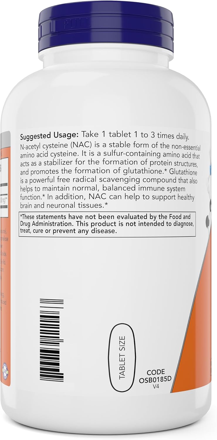 NOW Foods NAC 1000mg Tablets - 250 Count, Vegetarian, Vegan, Non-GMO Formula