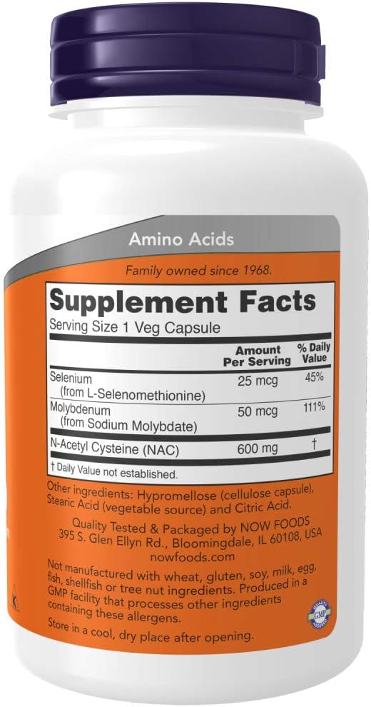 Now Foods NAC-Acetyl Cysteine 600mg - 250 Vcaps - Antioxidant Support Supplement - BoostGo Australia