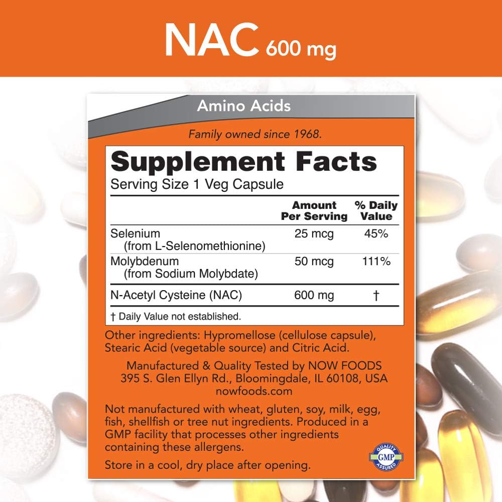 Now Foods NAC-Acetyl Cysteine 600mg - 250 Vcaps - Antioxidant Support Supplement - BoostGo Australia