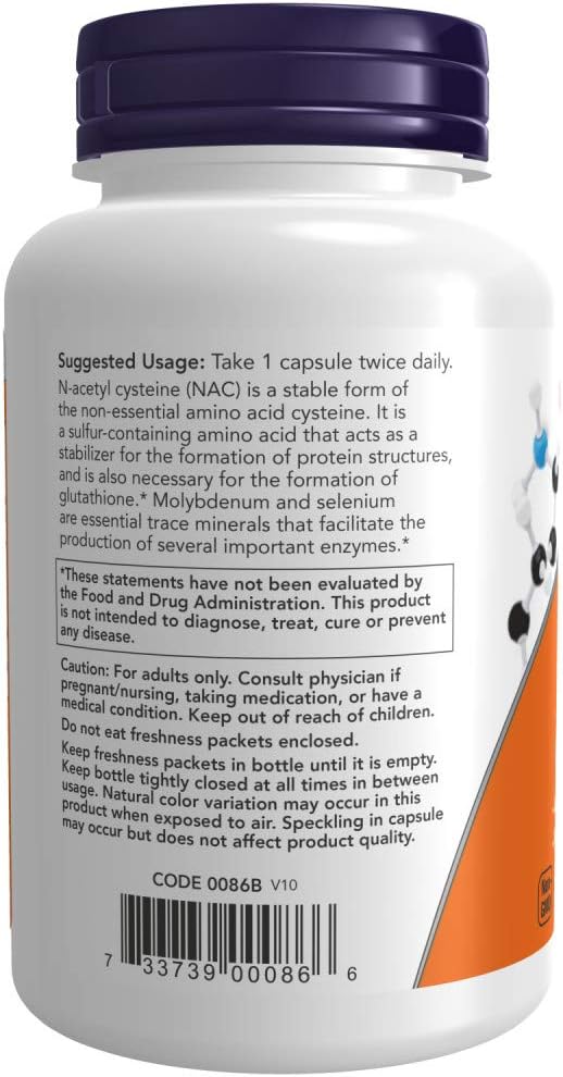 Now Foods NAC-Acetyl Cysteine 600mg - 250 Vcaps - Antioxidant Support Supplement - BoostGo Australia