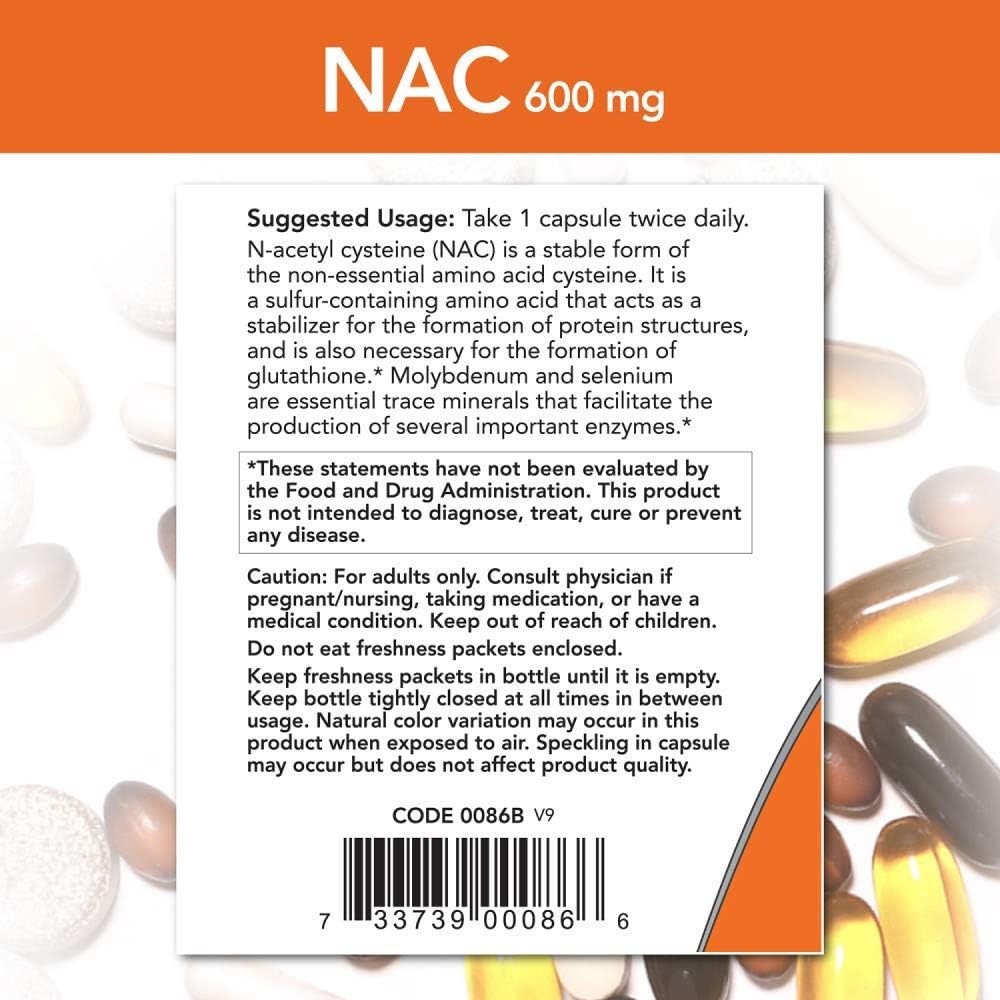 Now Foods NAC-Acetyl Cysteine 600mg - 250 Vcaps - Antioxidant Support Supplement - BoostGo Australia