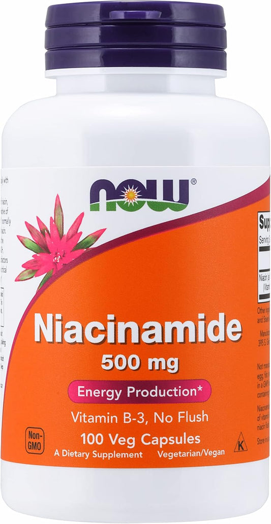 NOW Foods Niacinamide 500mg - 100 Capsules - Vitamin B3 Supplement