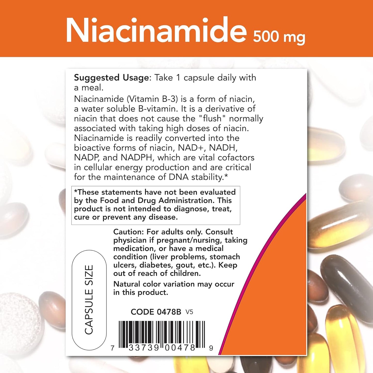 NOW Foods Niacinamide 500mg - 100 Capsules - Vitamin B3 Supplement