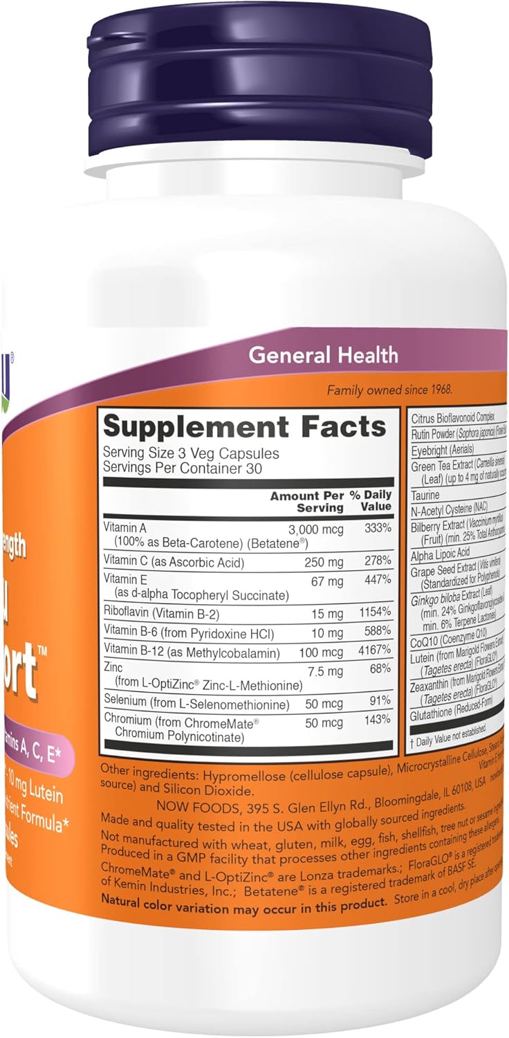 NOW Foods Ocu Support™ with FloraGLO® Lutein, Vitamins A, C, E - 90 Veg Capsules, Pack of 3